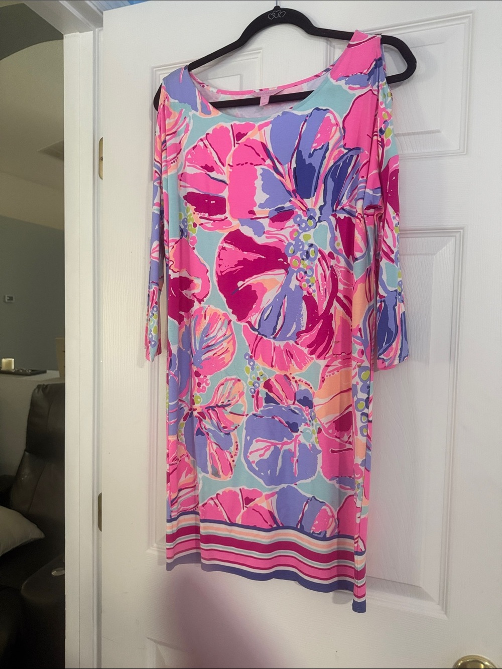 Lilly Pulitzer Pink Blue Purple Floral Cold-Shoulder Long Sleeve Shift